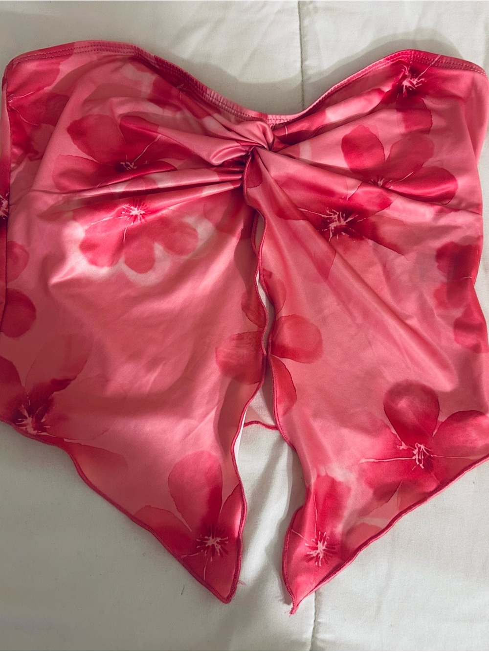 SHEIN Pink Floral Satin Tie-Front Crop Top